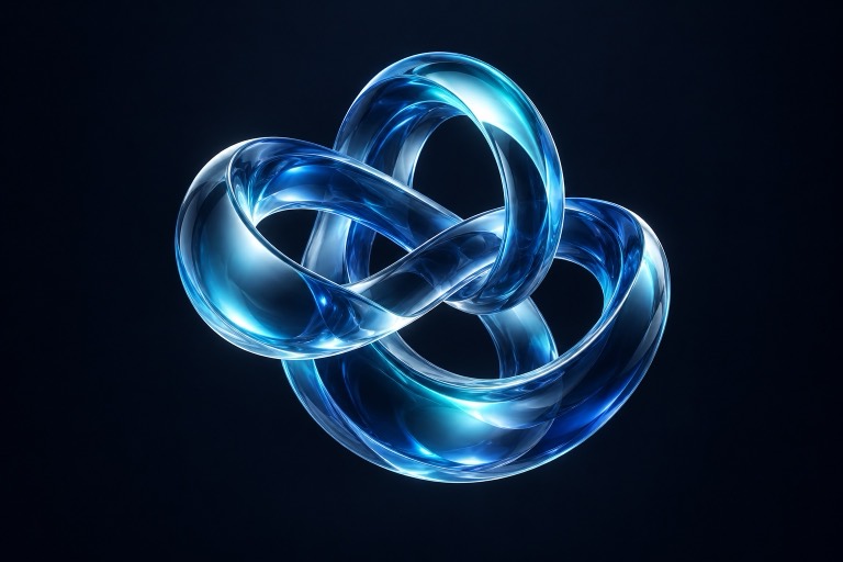 Interconnected blue glass loops representing connected business systems